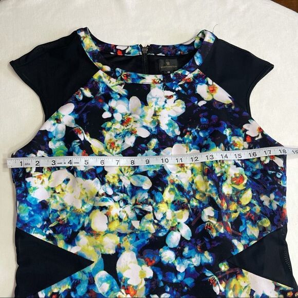 Worthington Abstract Floral Print Mesh Cap Sleeves Sheath Dress Sz 12 - Picture 11 of 15